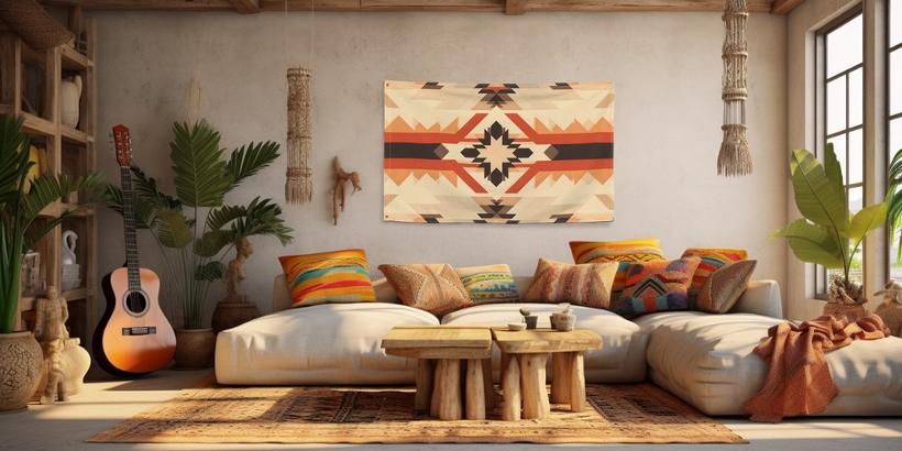 décoration d'intérieur d'un salon dans un style bohème