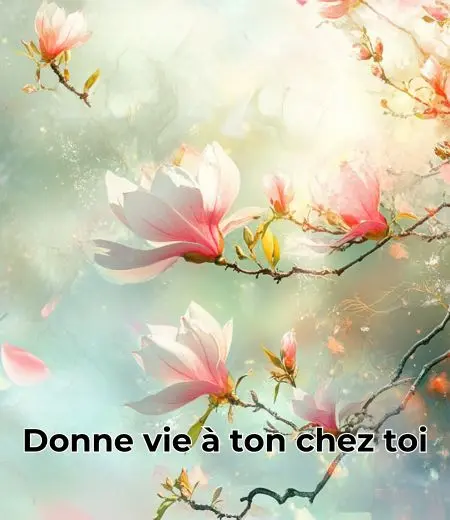 une illustration de fleurs aux couleurs pastels avec une écriture : "Donne vie à ton chez toi"