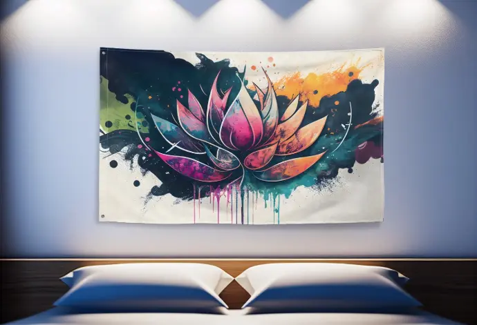 Tenture murale d'une fleur de lotus dans un style japonais, street art