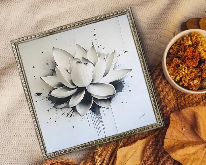Affiche street art fleur de lotus noir et blanc