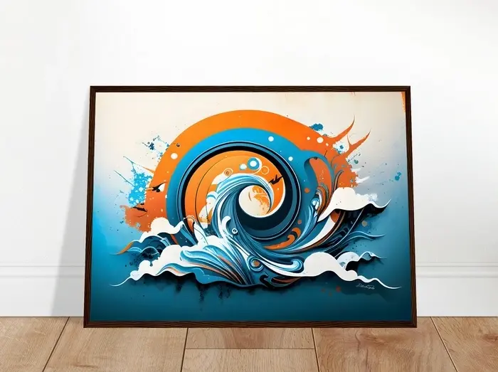 Affiche abstraite d'une vague bleue et orange