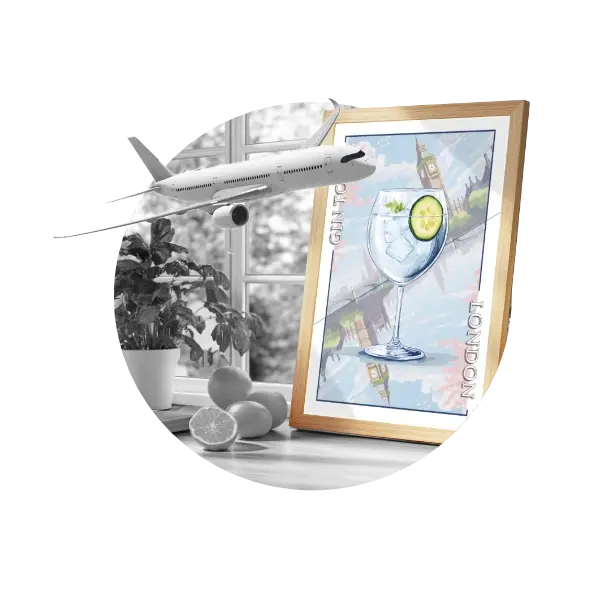 Une bulle servant d'image titre pour illustrer la catégorie : "Affiches cocktails et destinations"