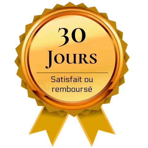 Une médaille indiquant "Satisfait ou remboursé" dans les 30 jours.
