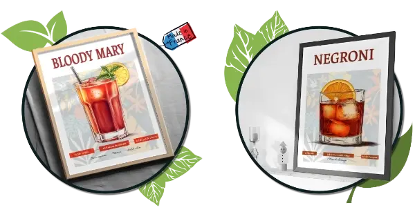 Deux images de posters de cocktails rouge.