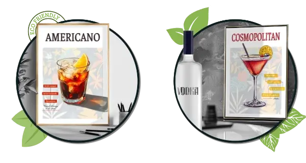 Fiche produit d'une affiche cocktail "Americano" et "Cosmopolitant"