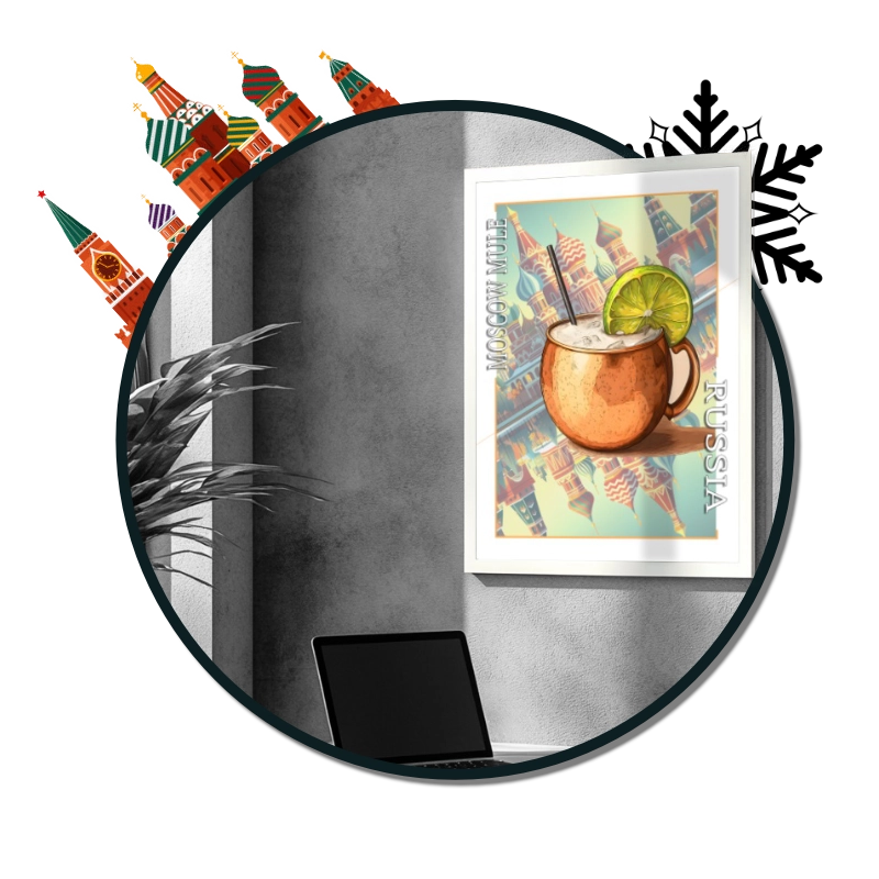 Poster cocktail moscow mule dans un verre en cuivre.