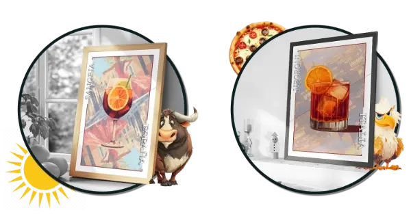 Double image montrant une fiche produit d'affiches de cocktails.